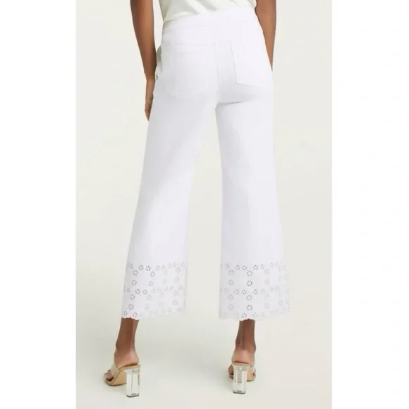 ❌Sold on eBay❌Cinq a Sept Floral Eyelet Amelia Wide Leg Denim Pant in White - Picture 5 of 7
